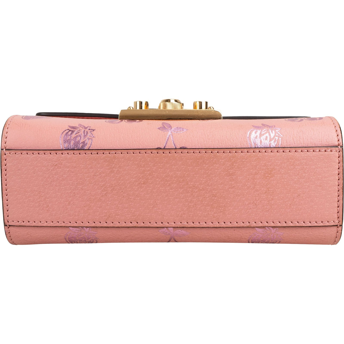Gucci Pink Leather Glitter Embossed Fruits Small Padlock Crossbody Bag