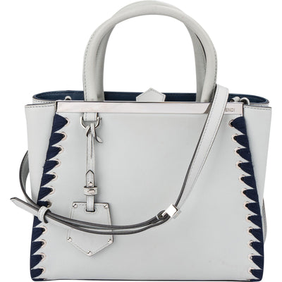 Fendi Blue Leather FF 2Jours Whipstitch Tote Handbag