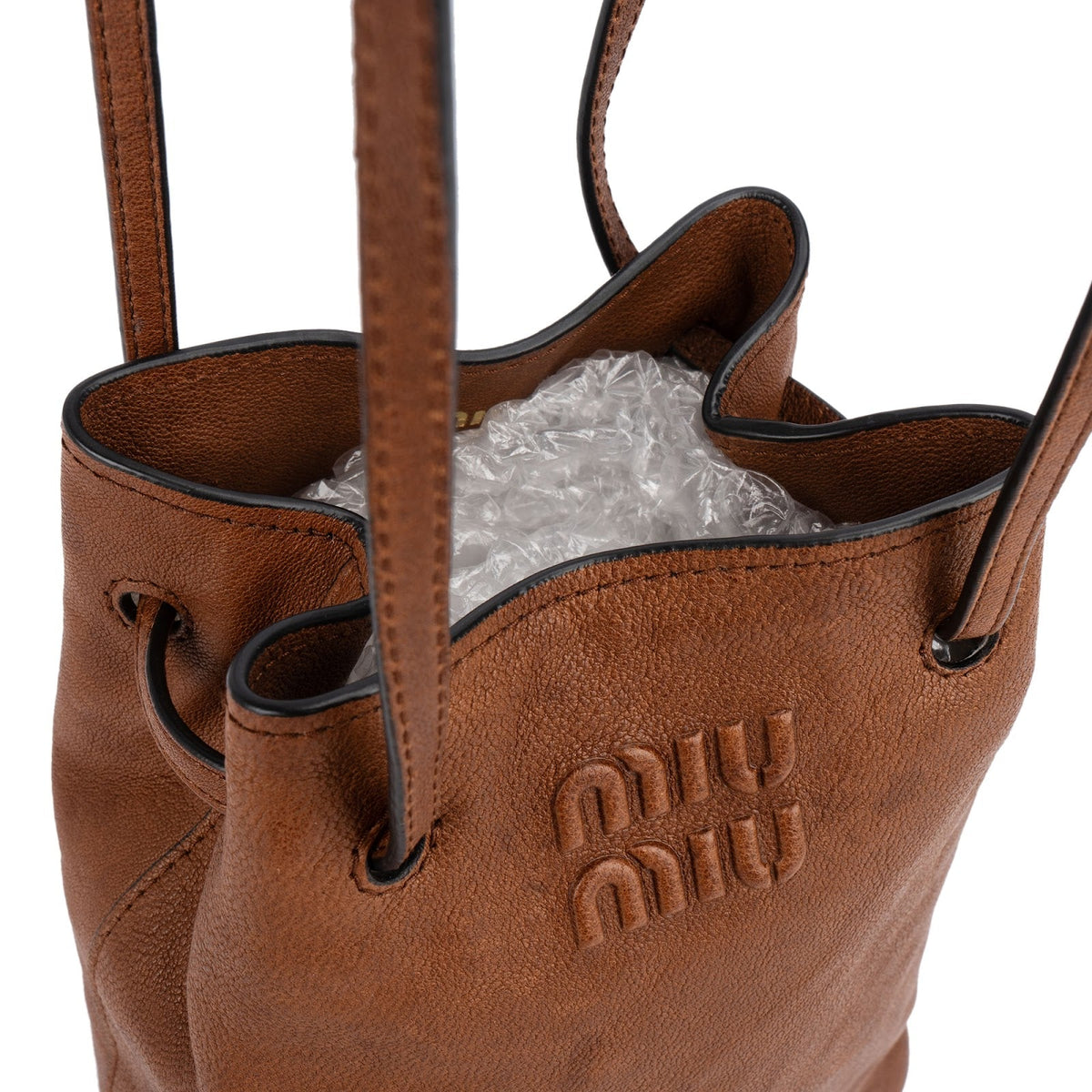 Miu Miu Calfskin Leather Mini Drawstring Bucket Crossbody Bag