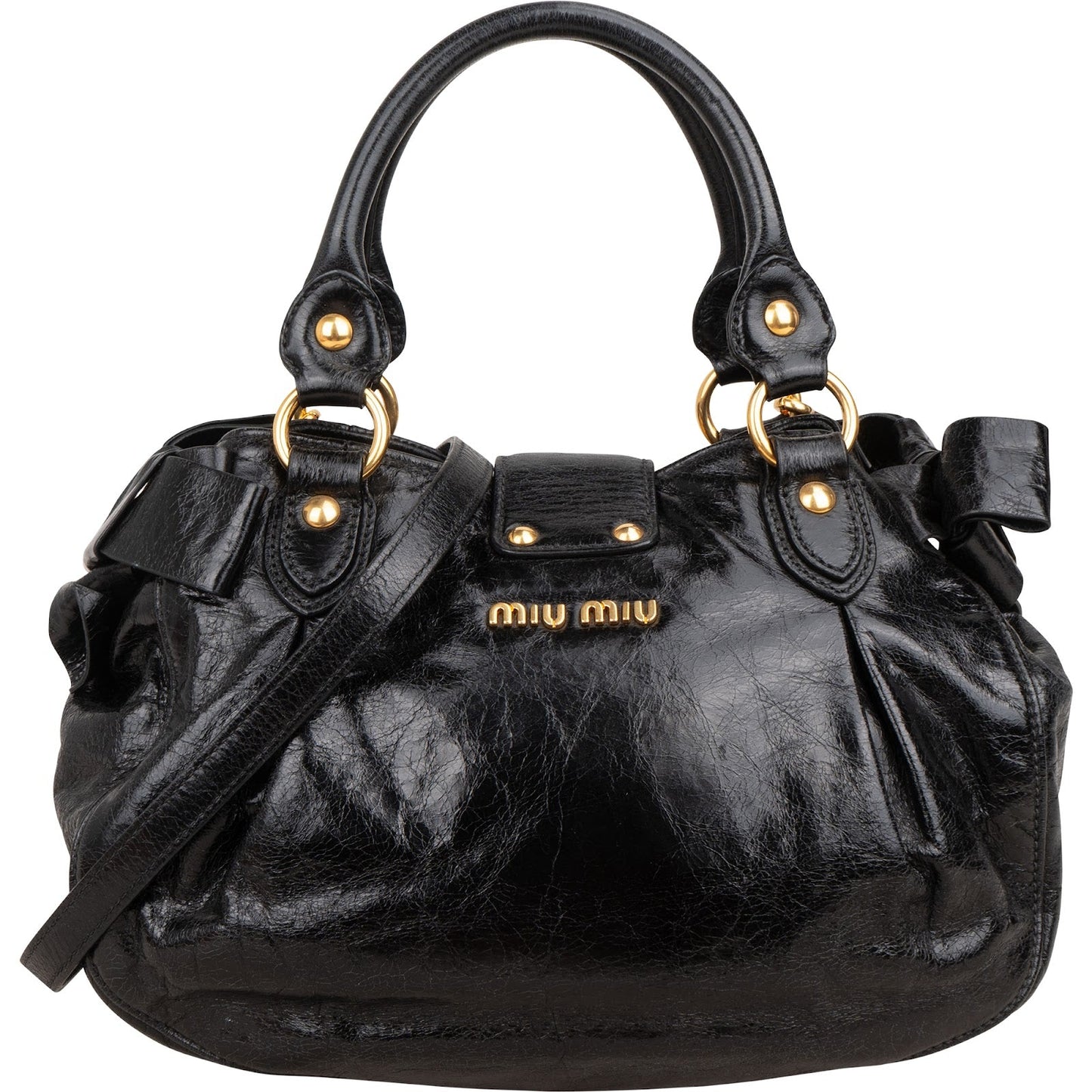 Miu Miu Vitello Shine Leather Bow Bauletto Handbag