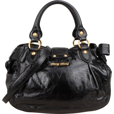 Miu Miu Vitello Shine Leather Bow Bauletto Handbag
