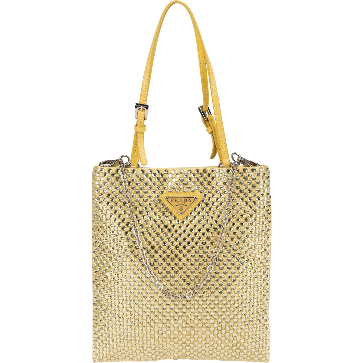 Prada Crystal Embellished Satin Small Tote Handbag