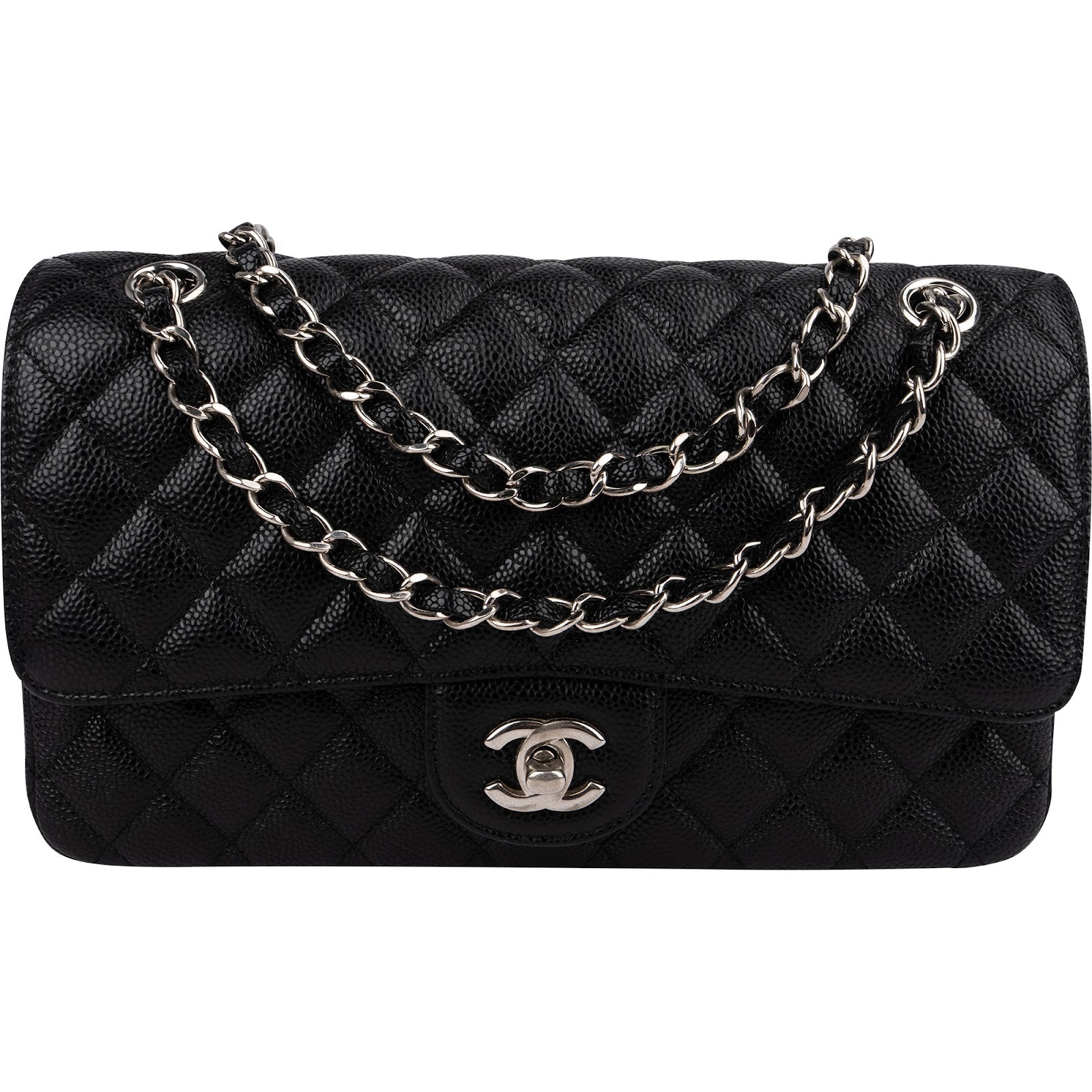 Chanel Quilted Caviar Leather Palladium Medium Double Flap Shoulder Bag
