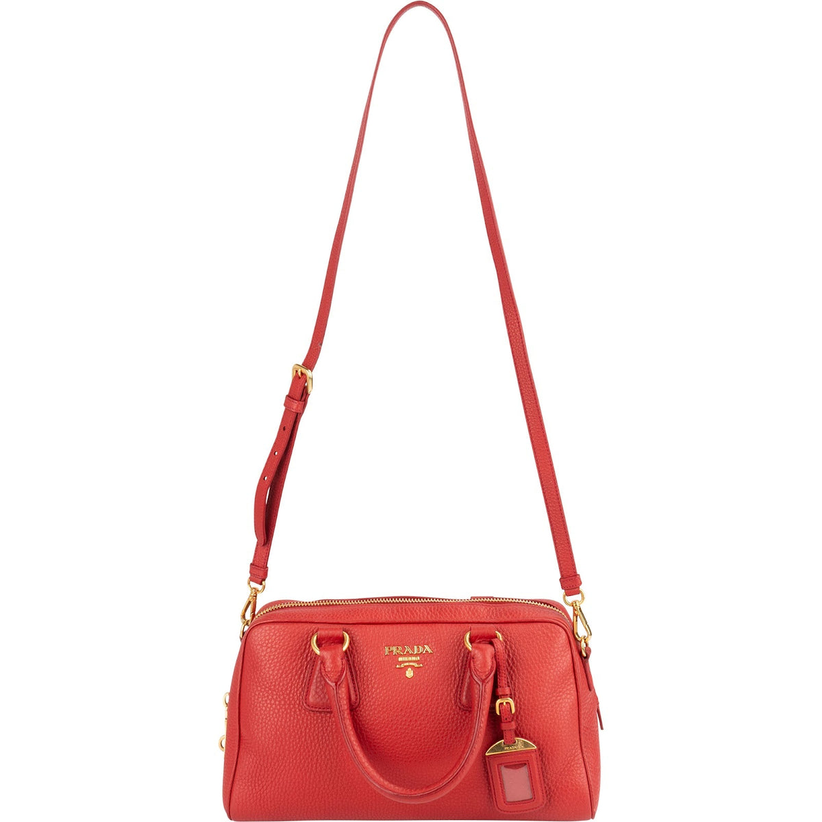 Prada Red Vitello Daino Leather Duffle Handbag