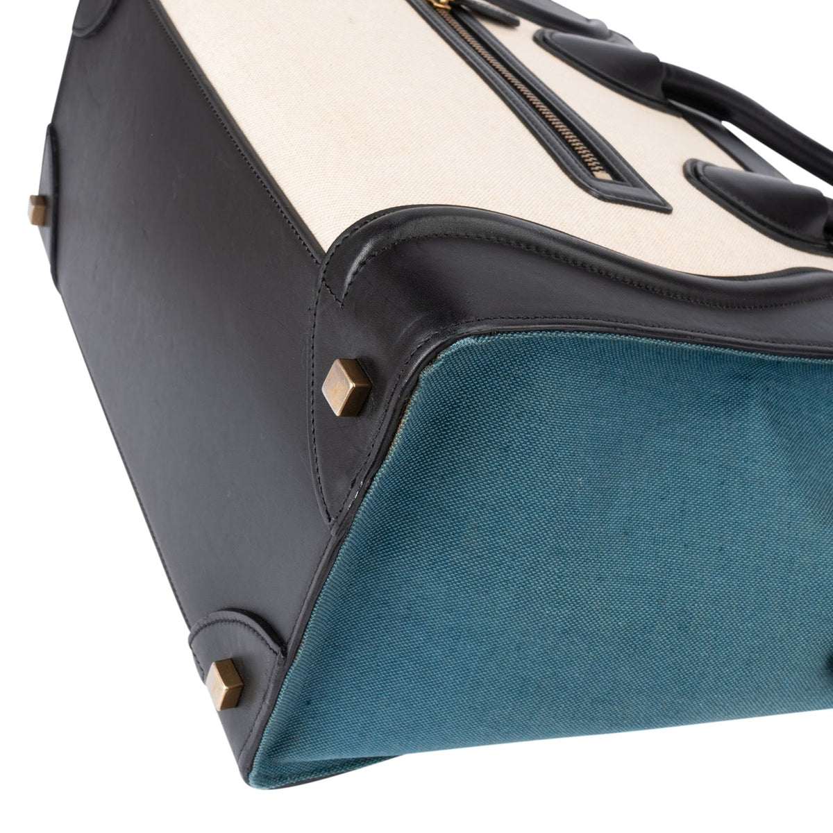 Celine Tricolor Canvas Leather Luggage Tote Handbag