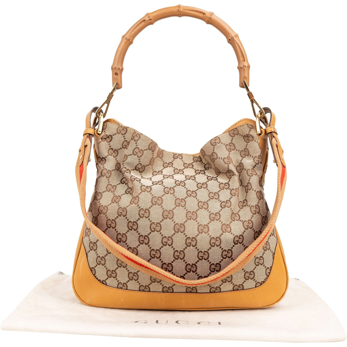 Gucci Monogram GG Canvas Bamboo Handle Shoulder Handbag