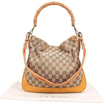 Gucci Monogram GG Canvas Bamboo Handle Shoulder Handbag