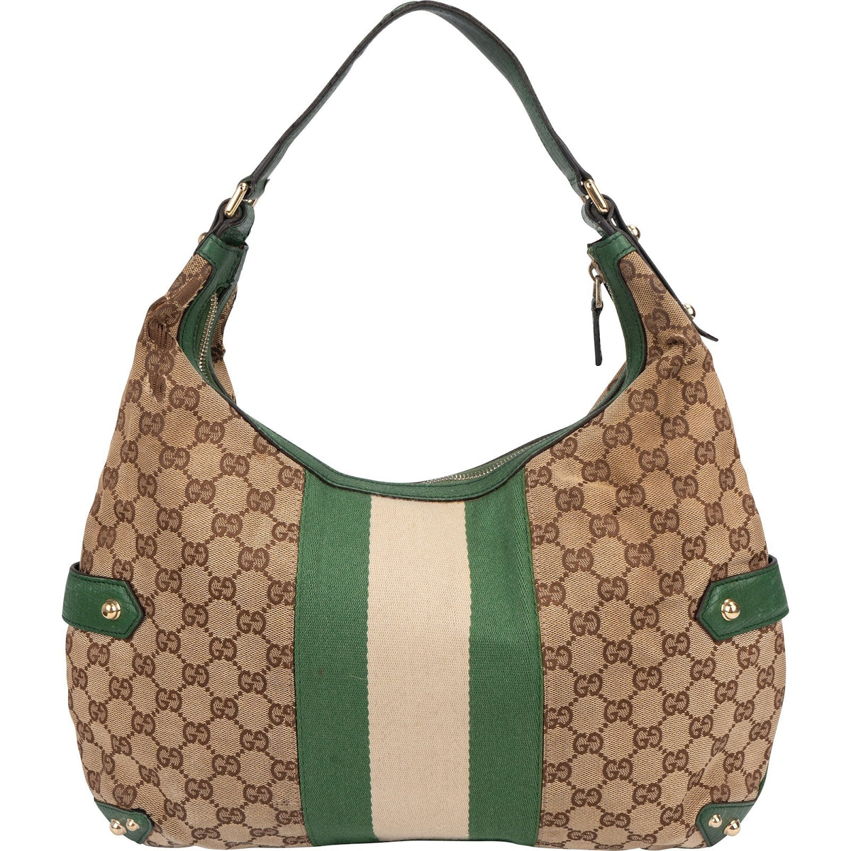 Gucci Monogram GG Web Stripe Horsebit Hobo Shoulder Bag