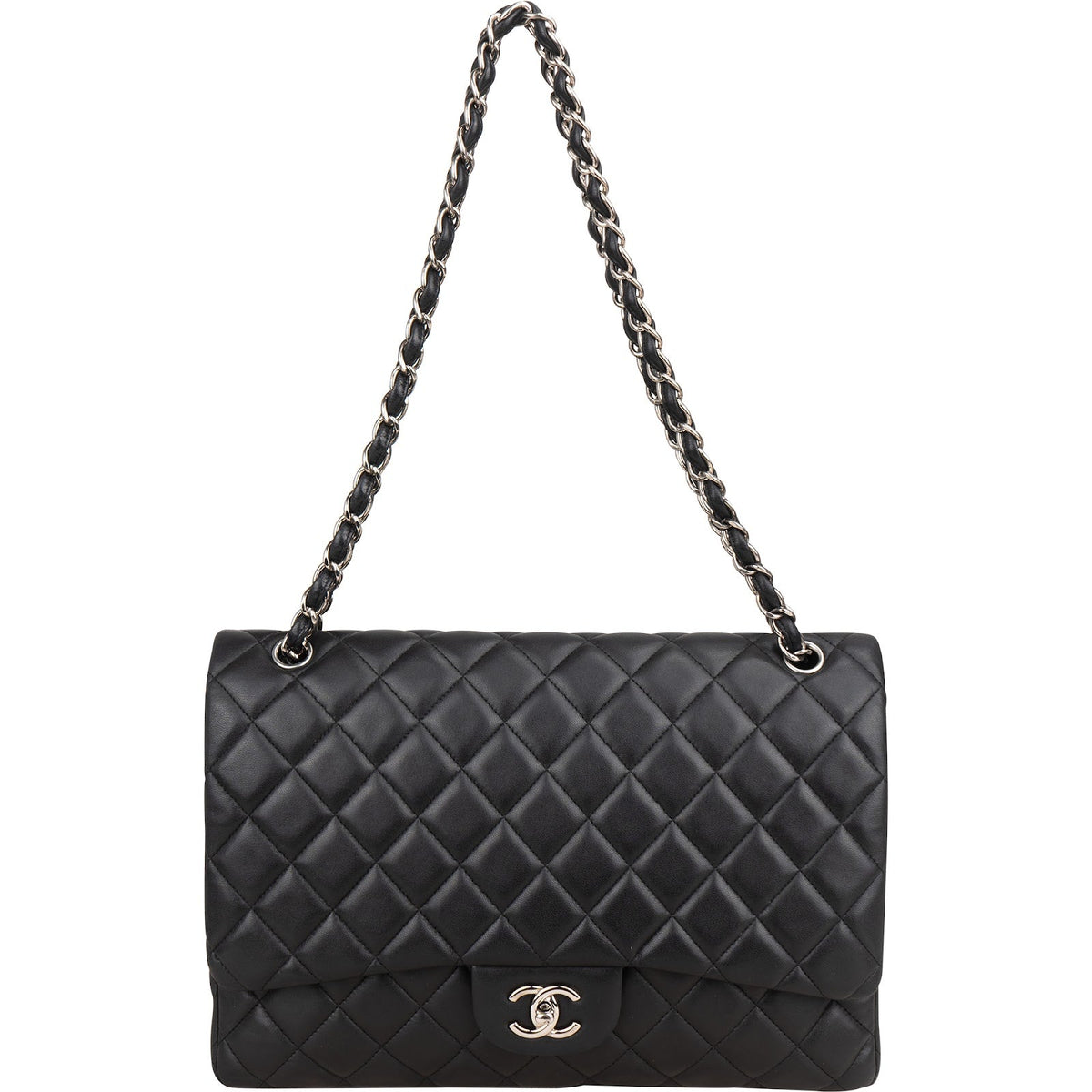 Chanel Quilted Lambskin Palladium Maxi Single Flap Crossbody Bag