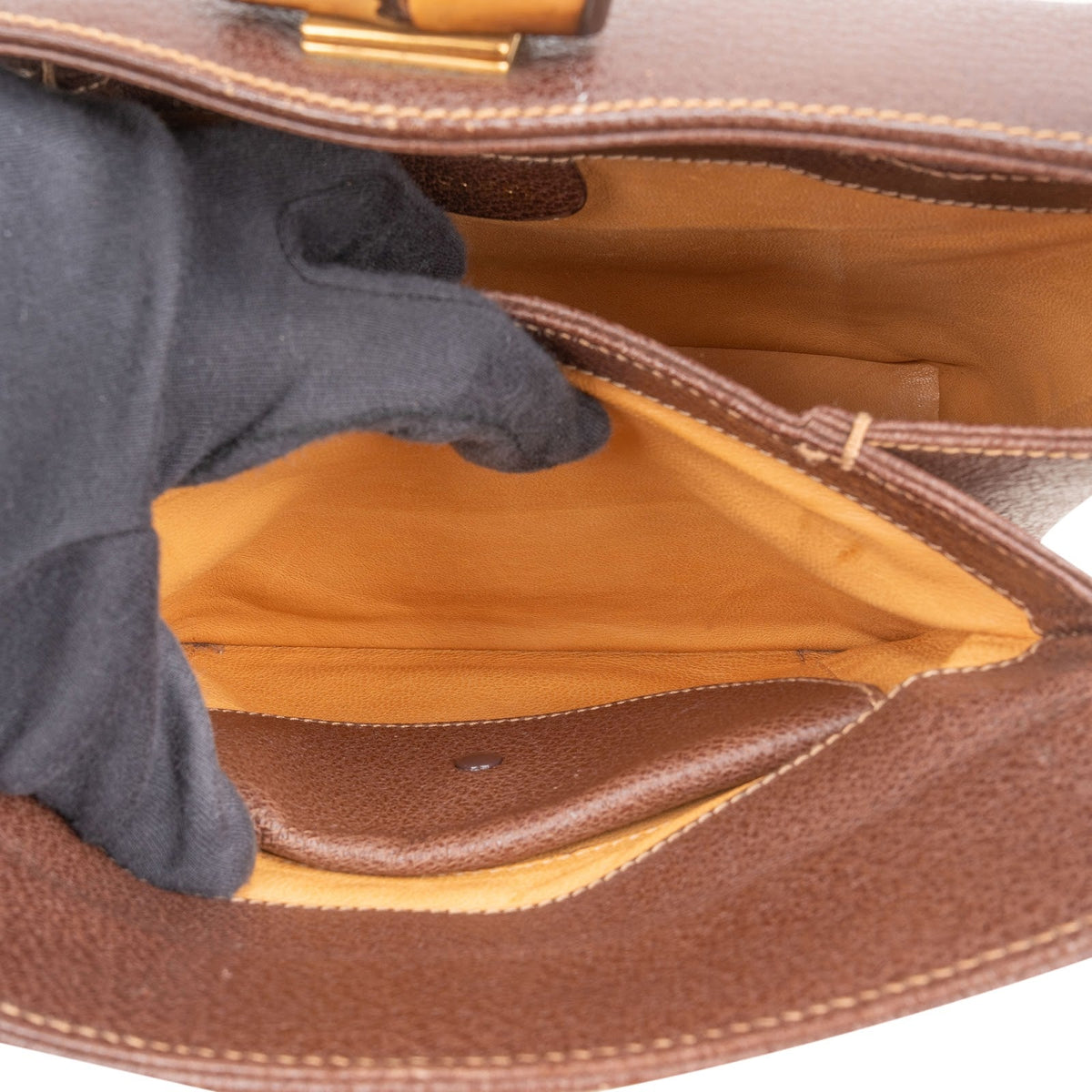 Gucci Brown Leather Bamboo Lock Top Handle Handbag