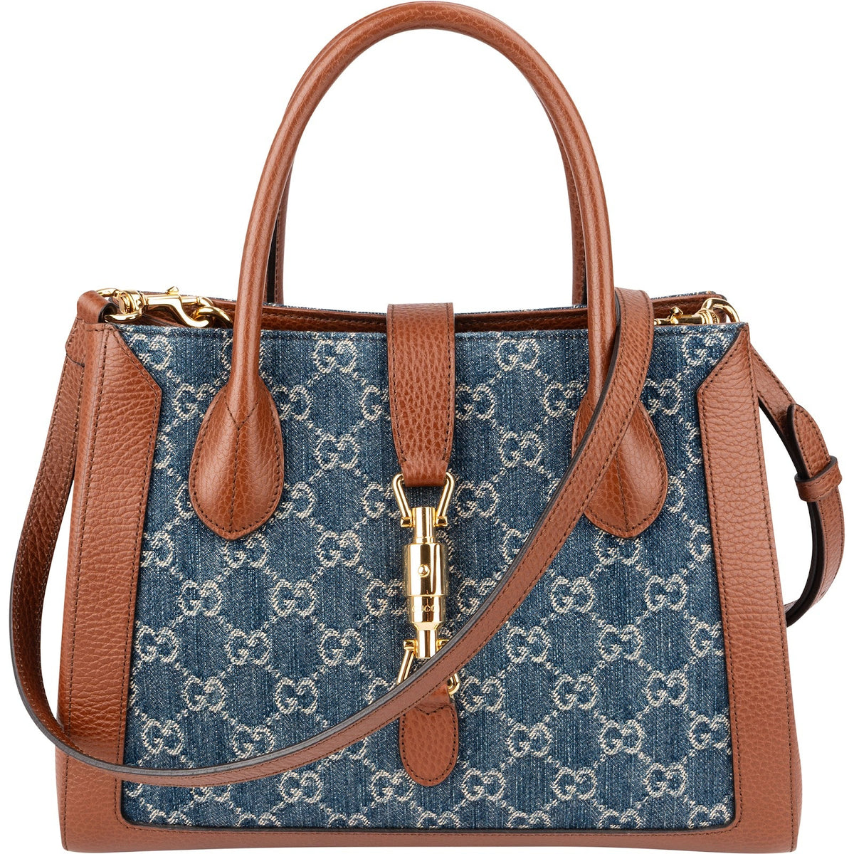 Gucci Monogram GG Denim Jackie 1961 Tote Crossbody Handbag