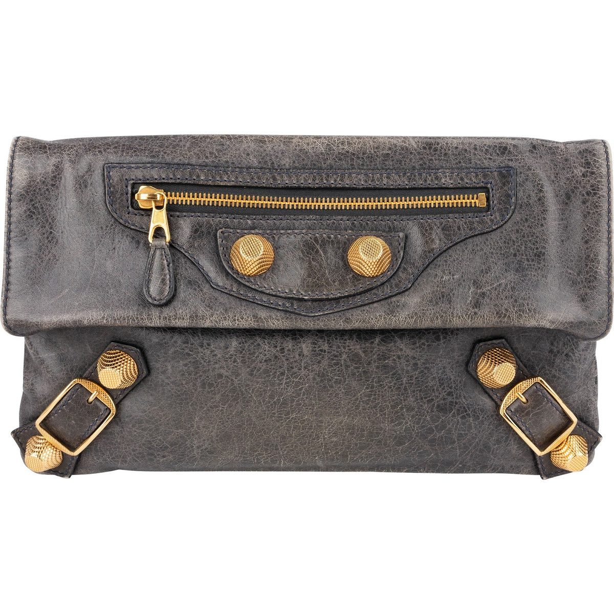 Balenciaga Grey Blue Leather GHW Envelope City Clutch