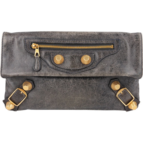 Balenciaga Grey Blue Leather GHW Envelope City Clutch
