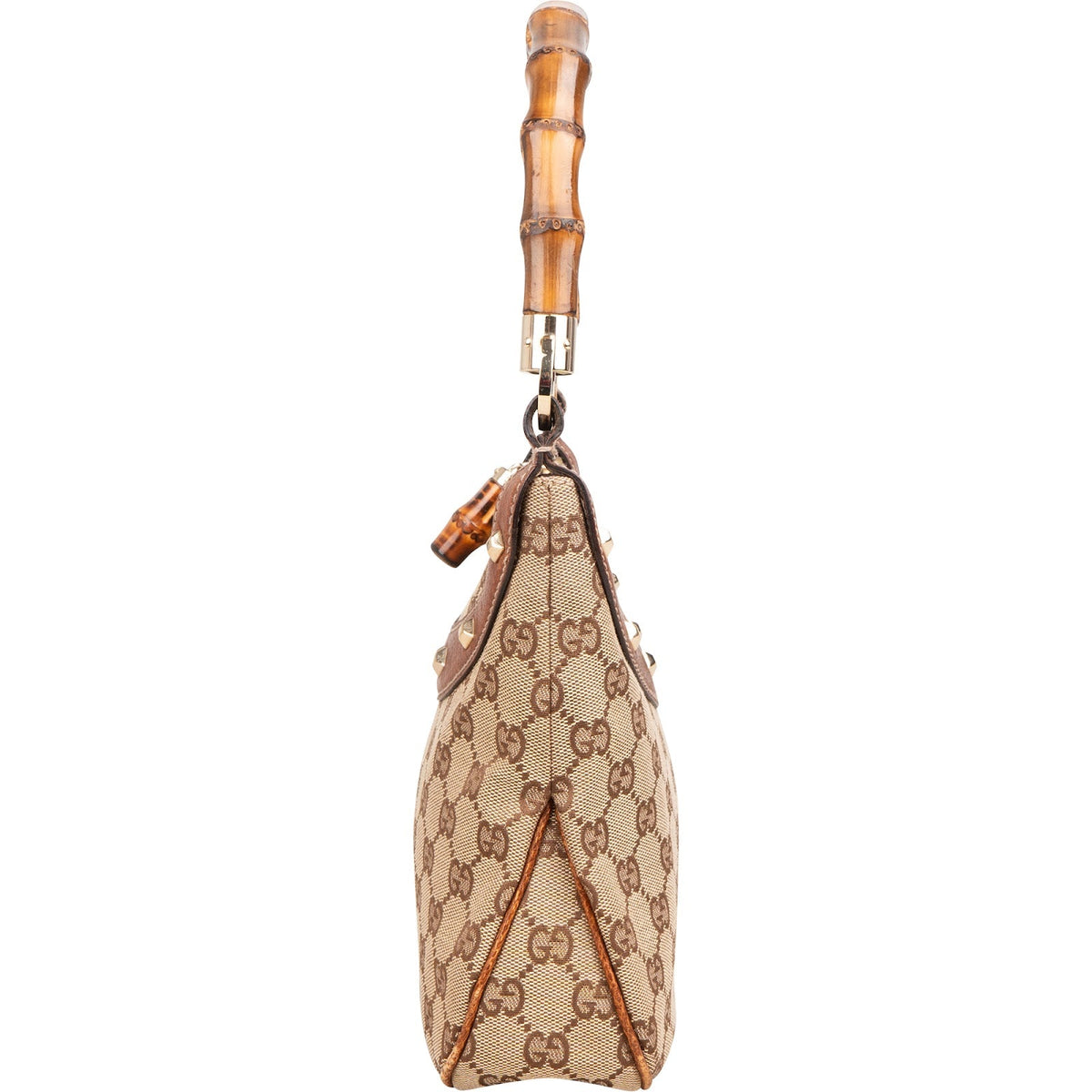 Gucci Monogram GG Bamboo Handle Studded Hobo Handbag