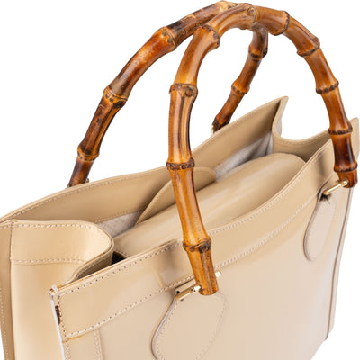 Gucci Beige Patent Leather Bamboo Tote Handbag