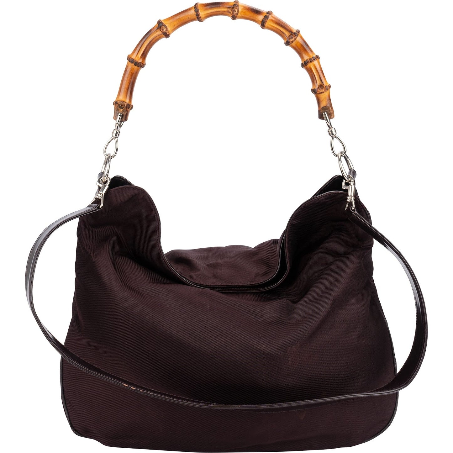 Gucci Leather Nylon Bamboo Top Handle Hobo Shoulder Bag