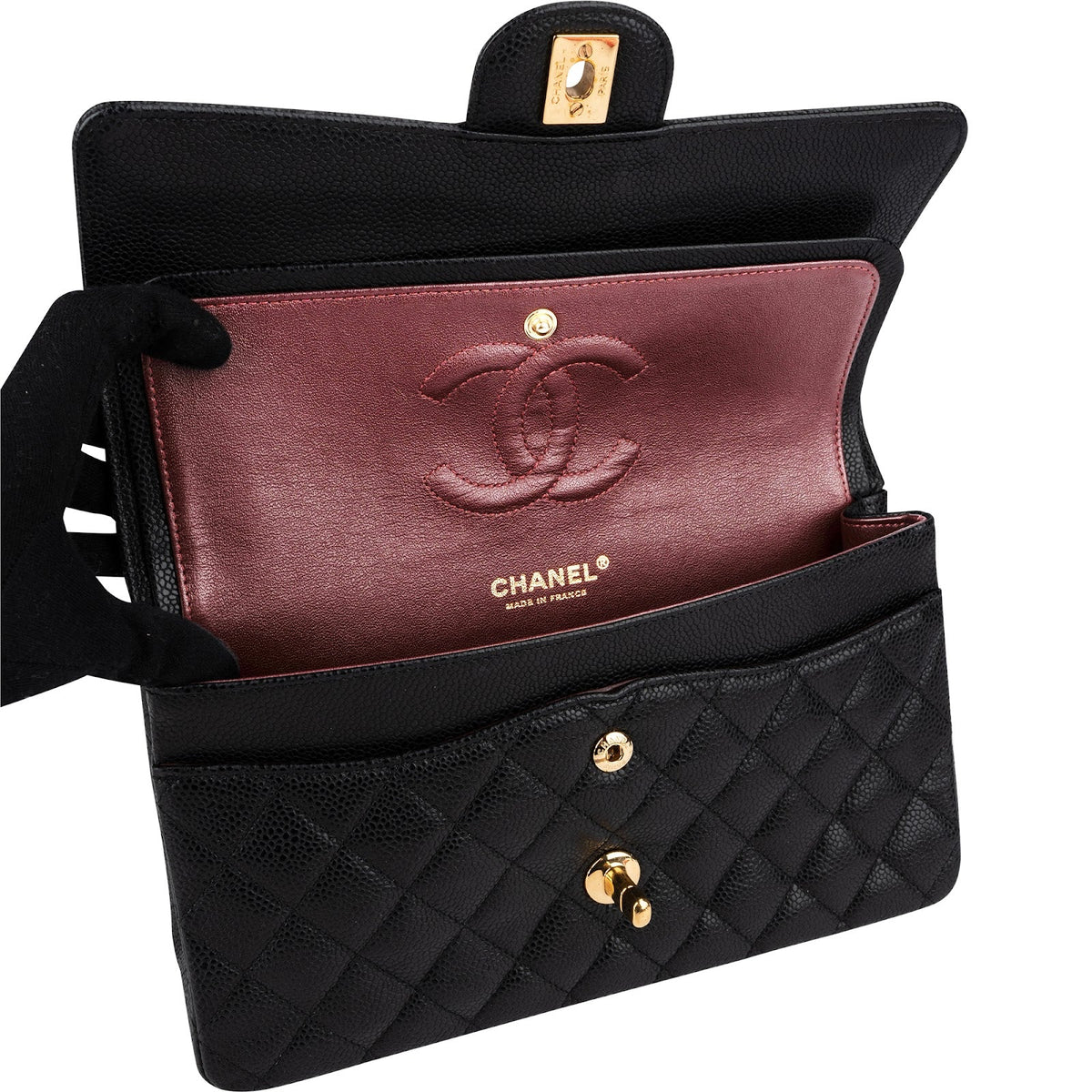 Chanel Quilted Caviar Leather Medium Double Flap Crossbody Bag