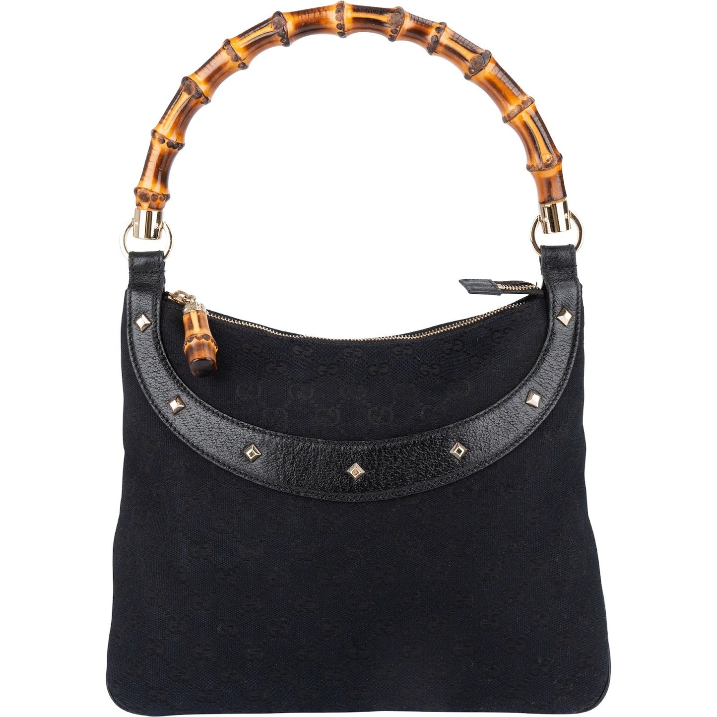 Gucci Monogram GG Studded Bamboo Hobo Handbag