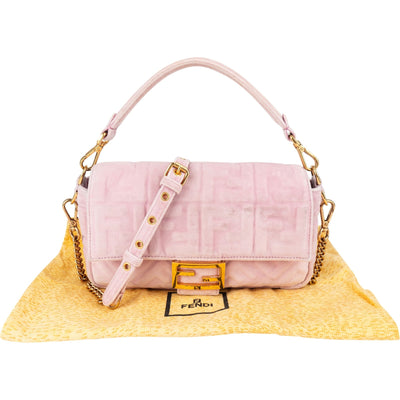 Fendi Monogram FF Embossed Suede Baguette Crossbody Handbag