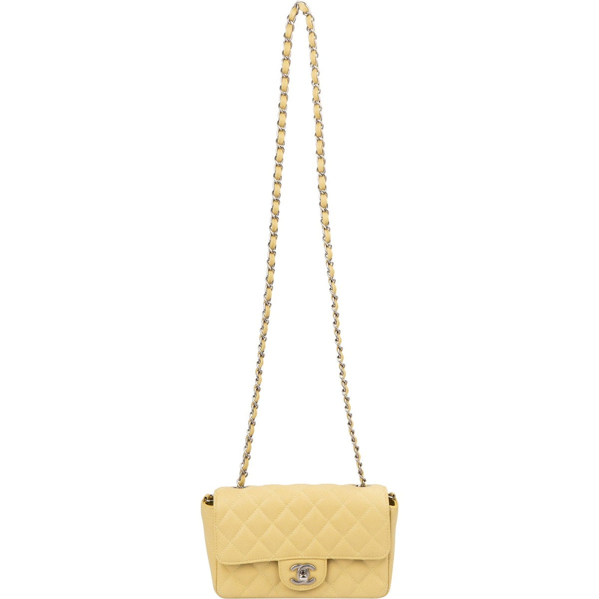 Chanel Quilted Caviar Leather Palladium Mini Rectangular Single Flap Crossbody Bag