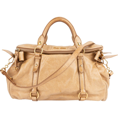 Miu Miu Vitello Lux Bow Satchel Handbag