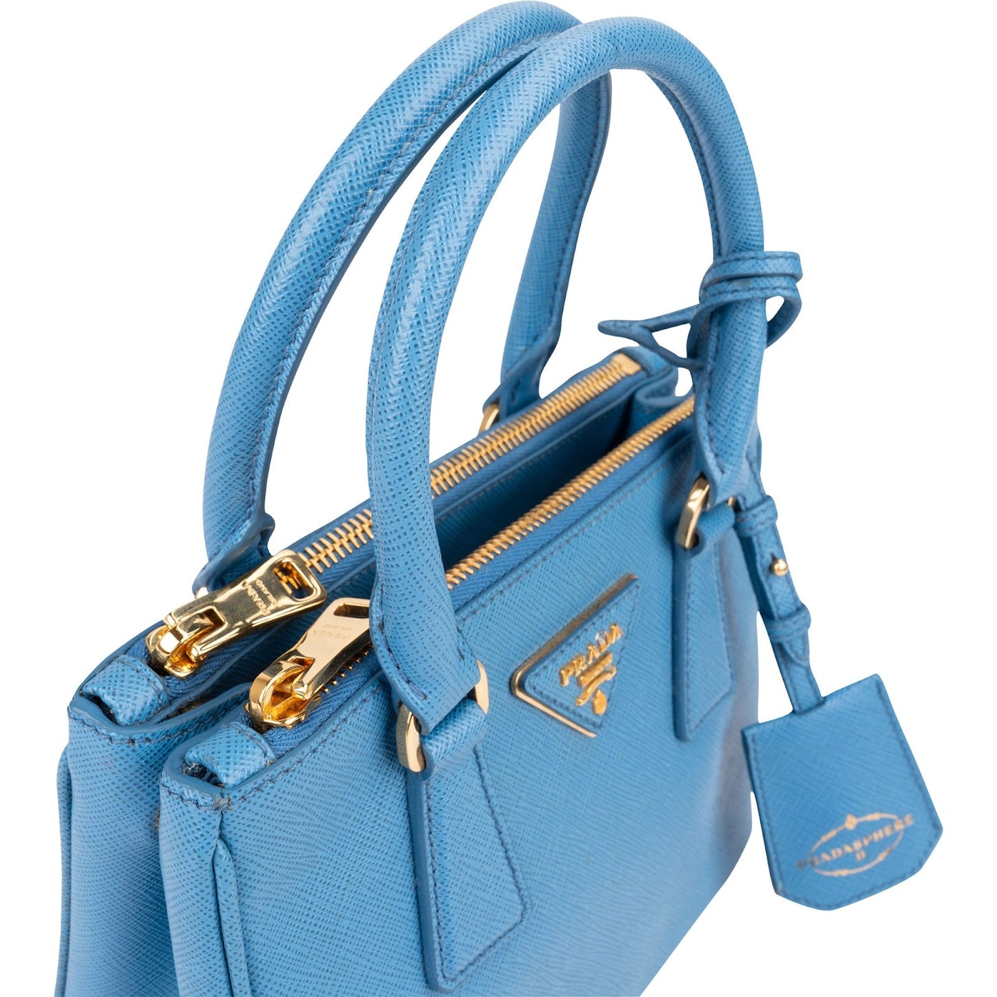 Prada Blue Saffiano Leather Pradasphere Galleria Micro Handbag