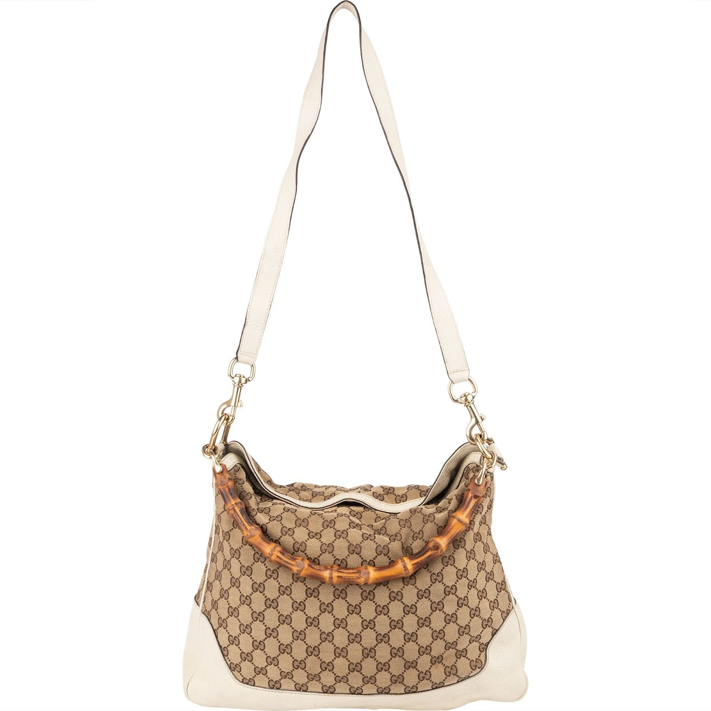 Gucci Monogram GG Canvas Bamboo Hobo Shoulder Bag