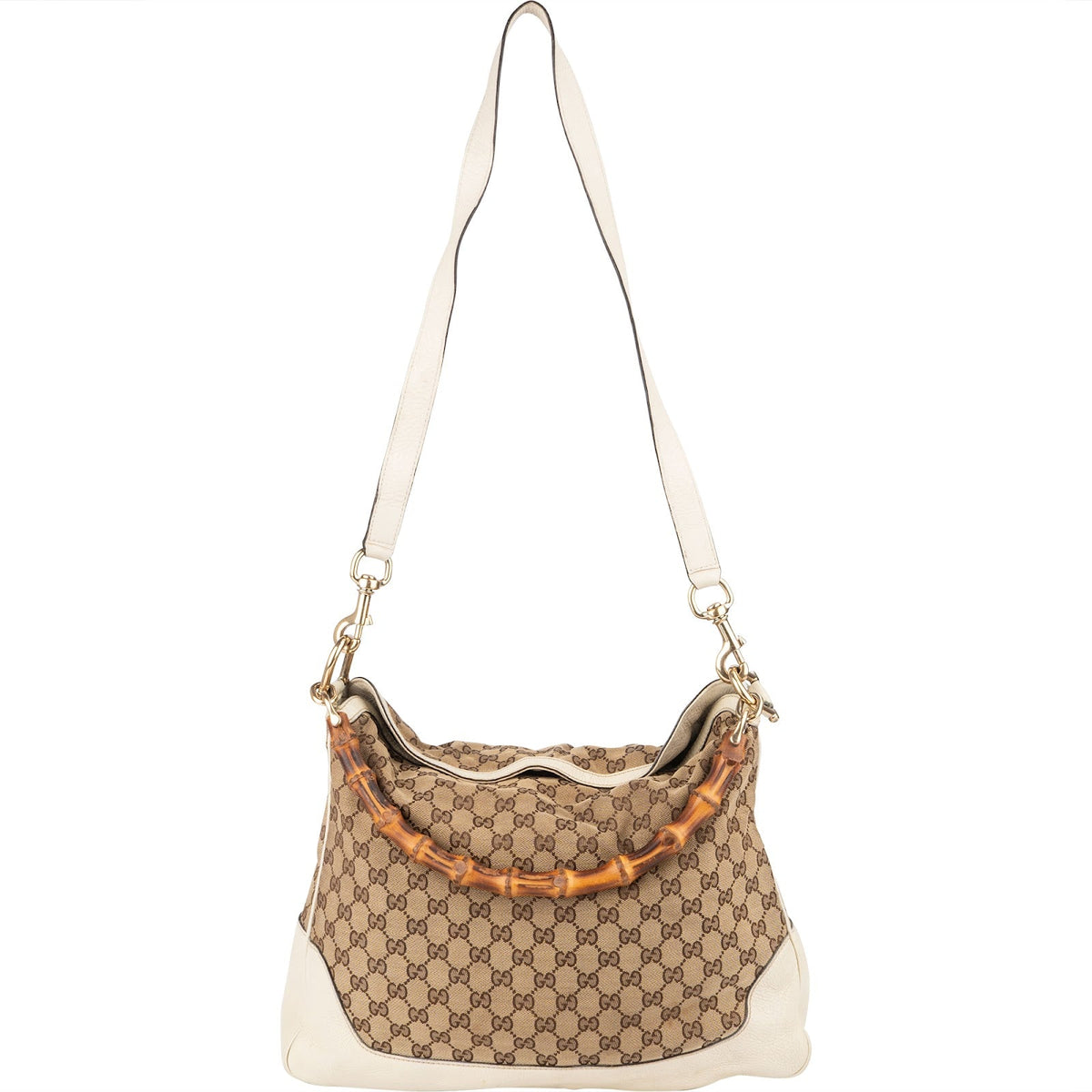 Gucci Monogram GG Canvas Bamboo Hobo Shoulder Bag