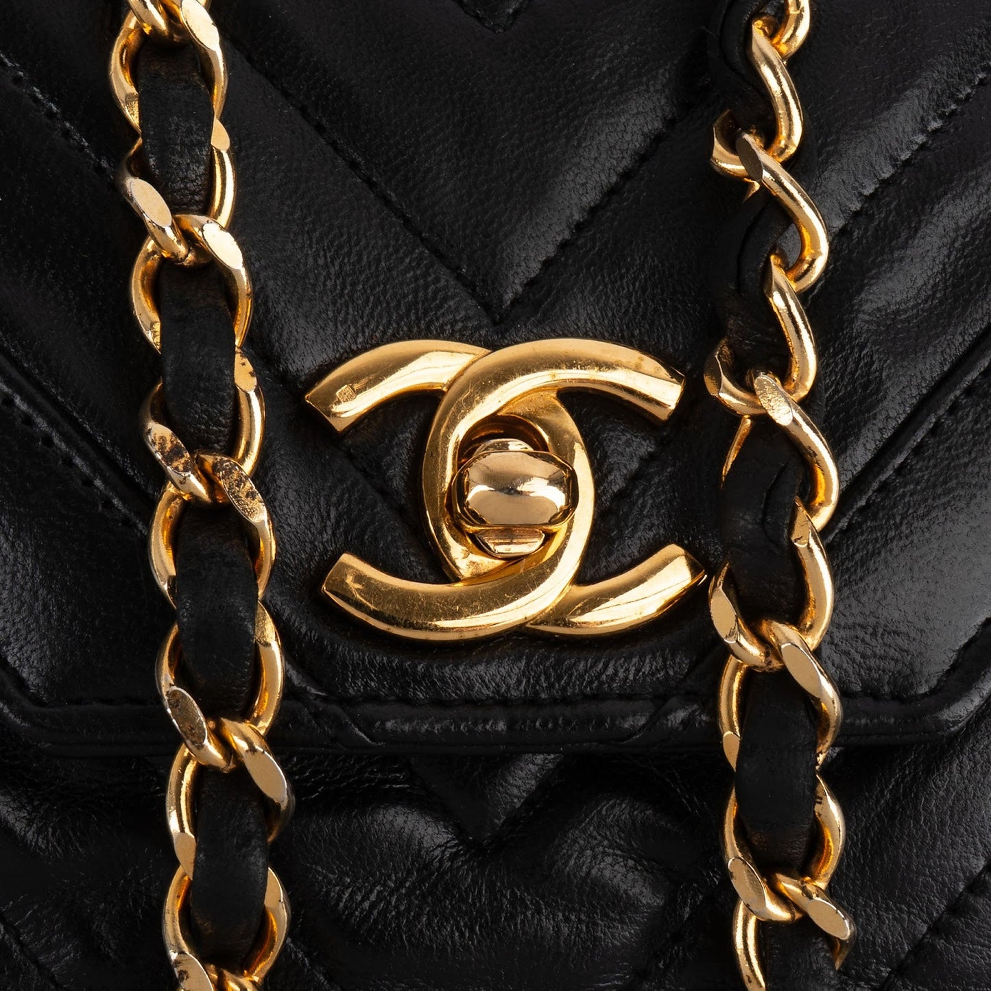 Chanel Chevron Lambskin 24K Gold Single Flap Shoulder Bag