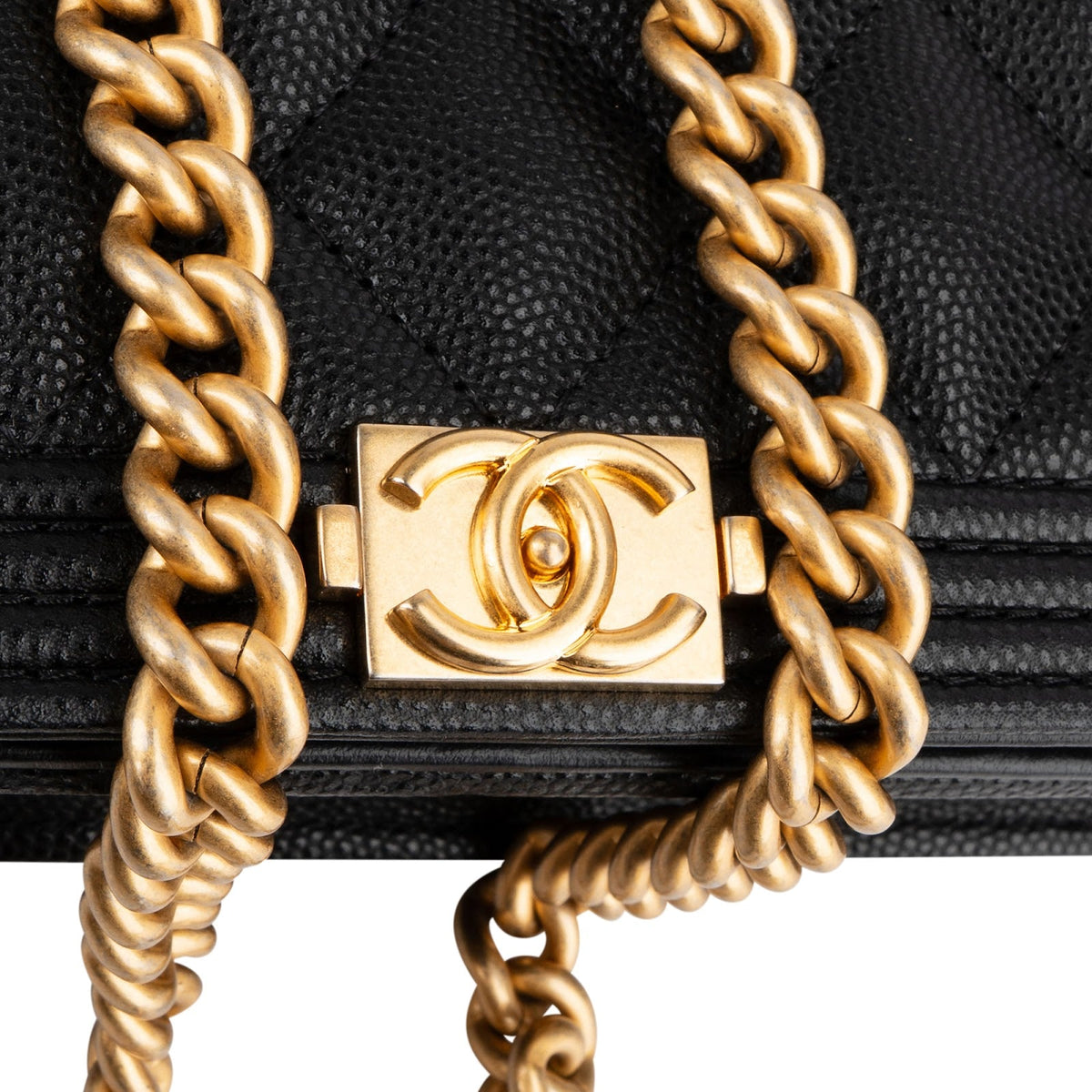 Chanel Quilted Caviar Leather Boy Wallet On Chain Crossbody Bag