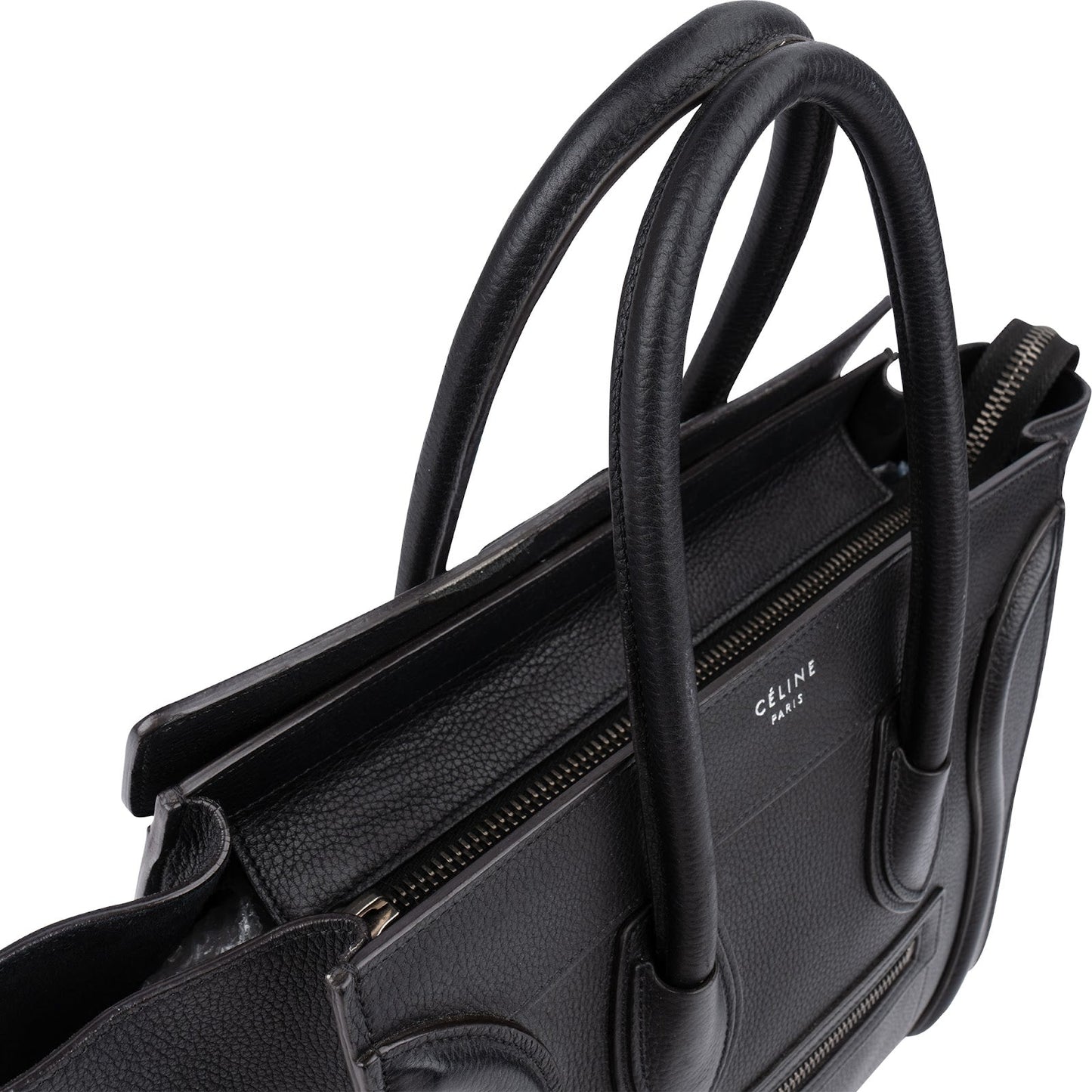 Céline Black Grained Leather Luggage Handbag