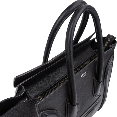 Céline Black Grained Leather Luggage Handbag