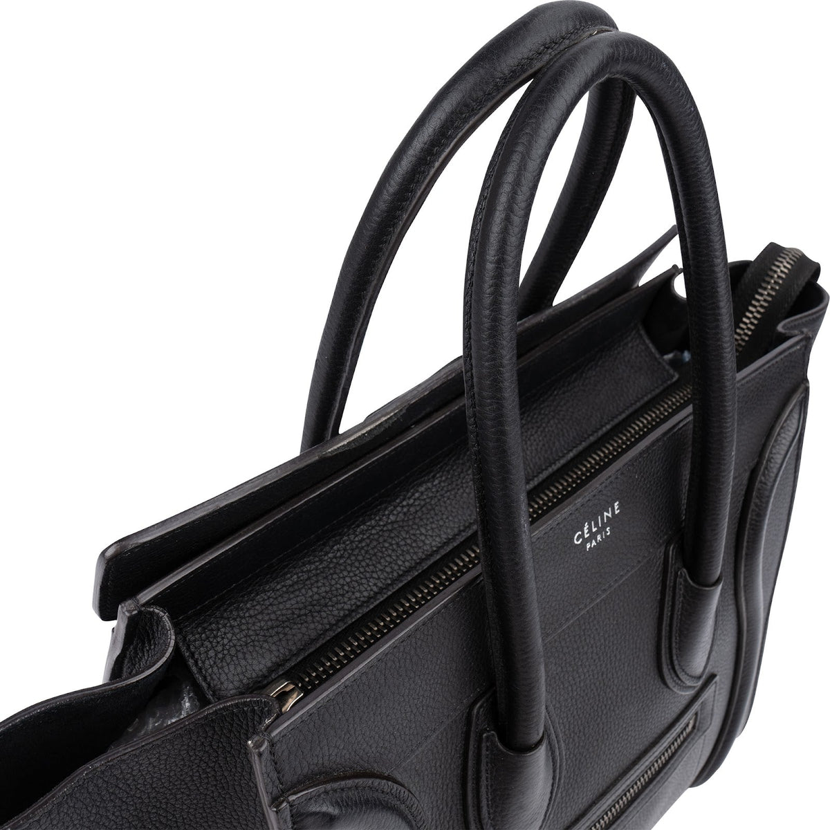 Céline Black Grained Leather Luggage Handbag