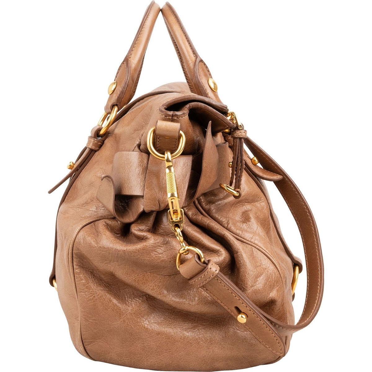 Miu Miu Brown Leather Vitello Lux Bow Shoulder Bag