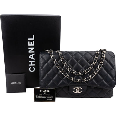 Chanel Quilted Caviar Leather Palladium Jumbo Single Flap Crossbody Bag