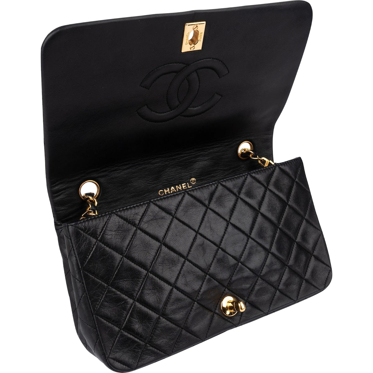 Chanel Quilted Lambskin 24K Gold Single Flap Crossbody Bag