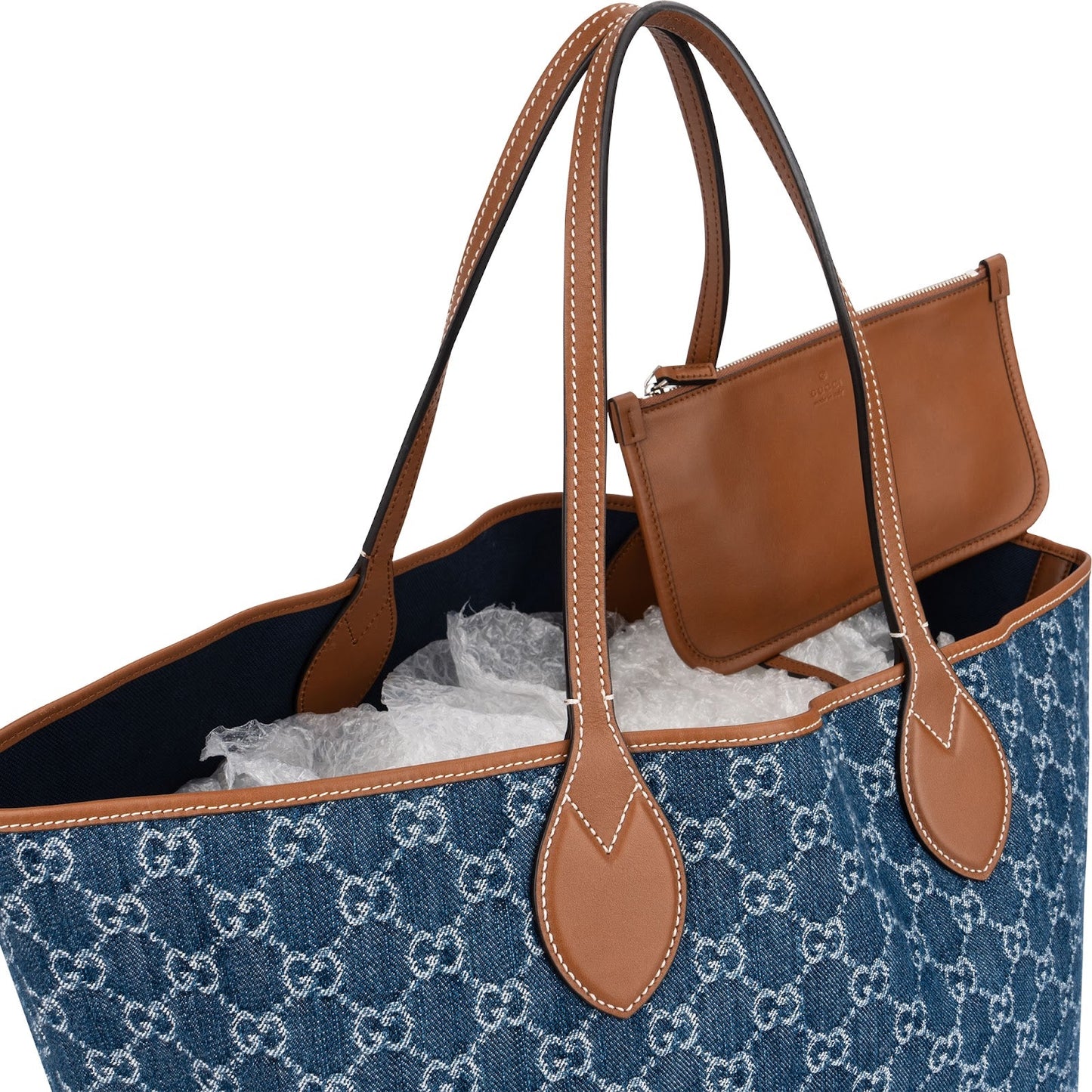 Gucci Monogram Denim GG Tote Shoulder Bag