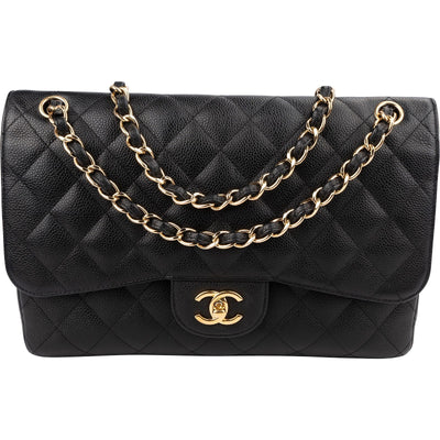 Chanel Quilted Caviar Leather Jumbo Double Flap Crossbody Bag