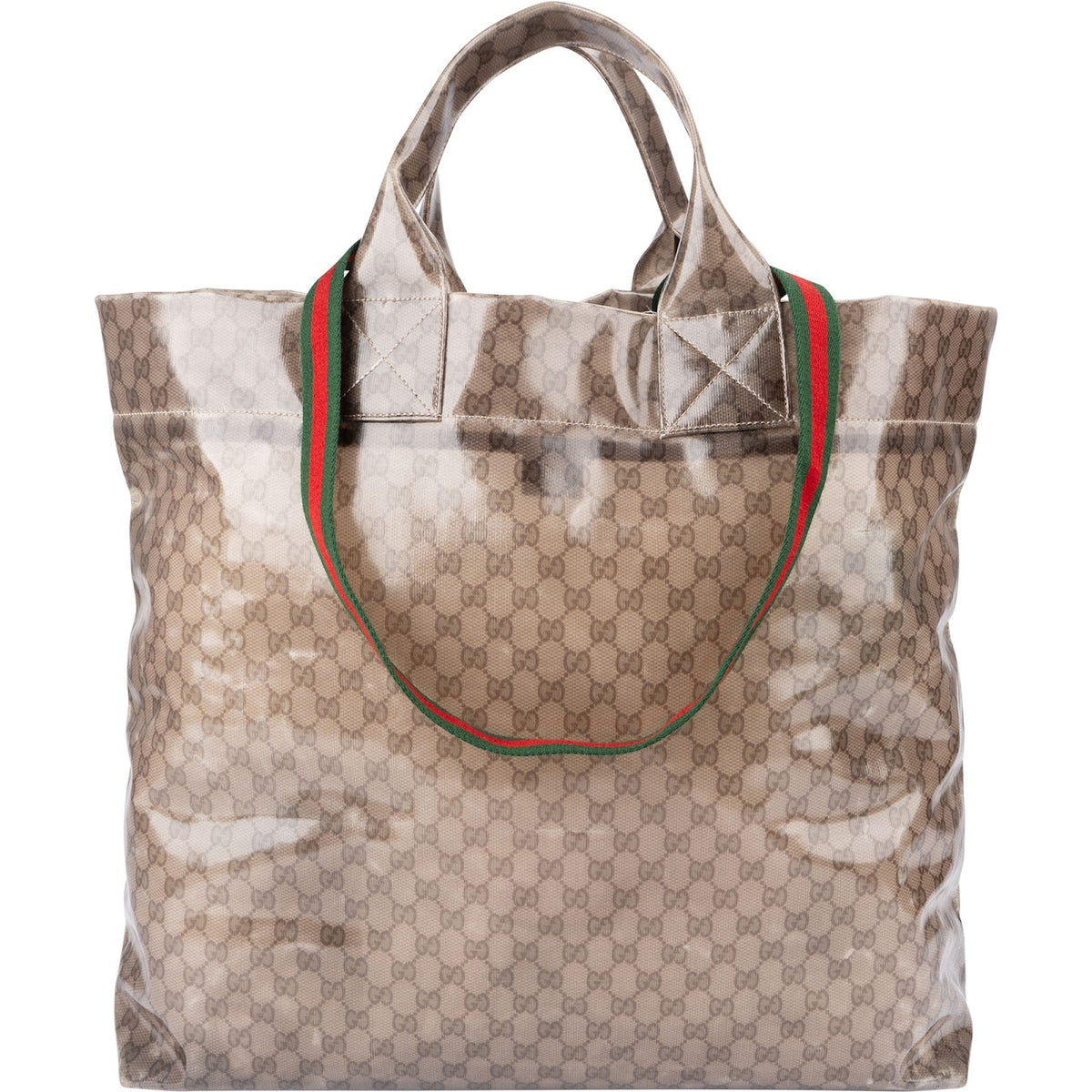 Gucci Monogram GG Vinyl Web See-Through Large Tote Travel Shoulder Handbag