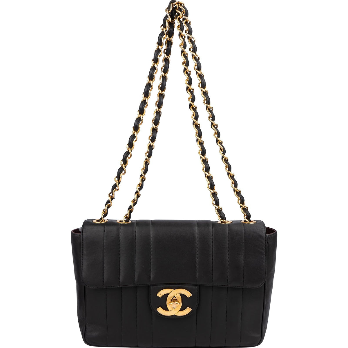 Chanel Vertical Quilted Lambskin 24K Gold Jumbo Single Flap Crossbody Bag