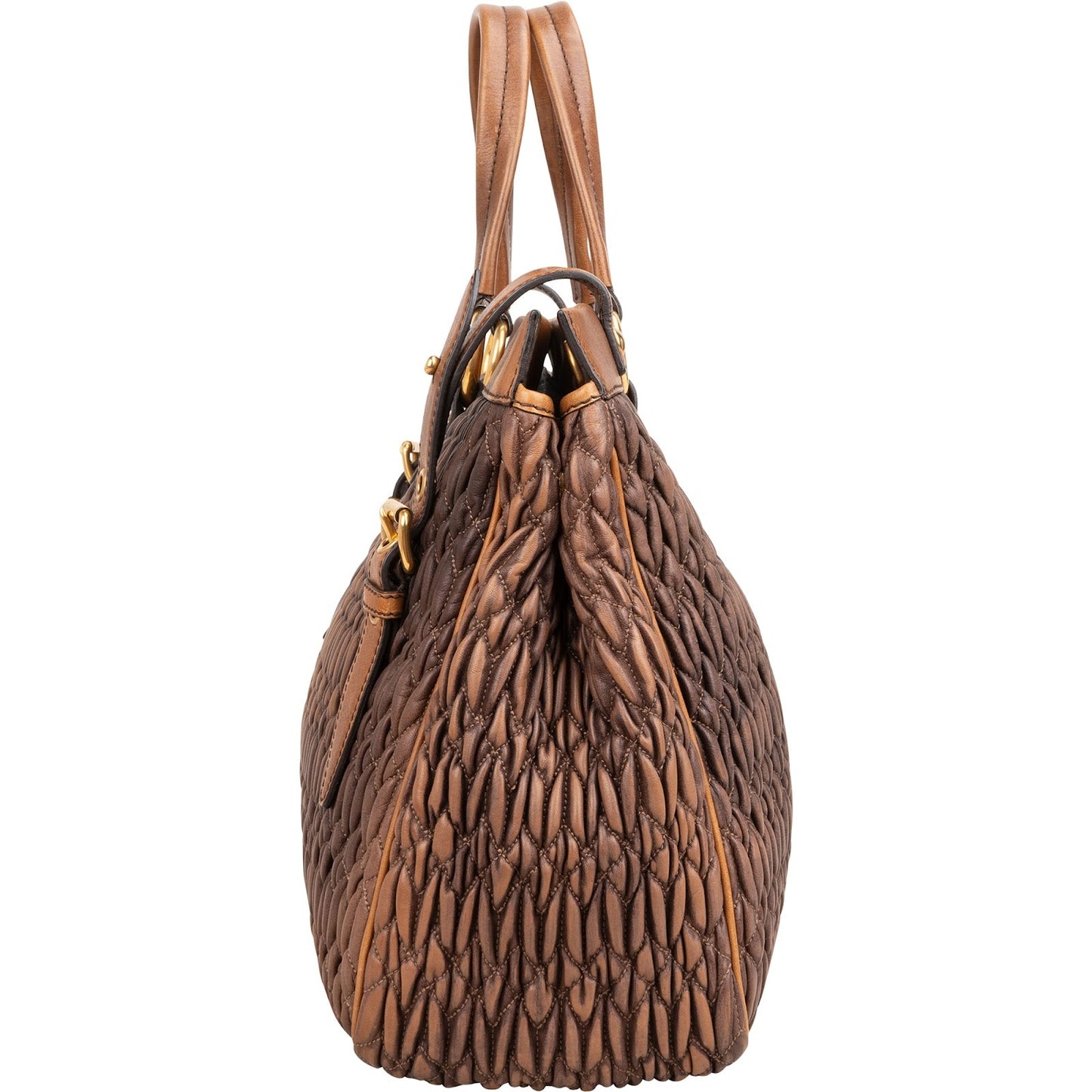 Miu Miu Matelassé Nappa Leather Bicolor Brown Tote Satchel Handbag