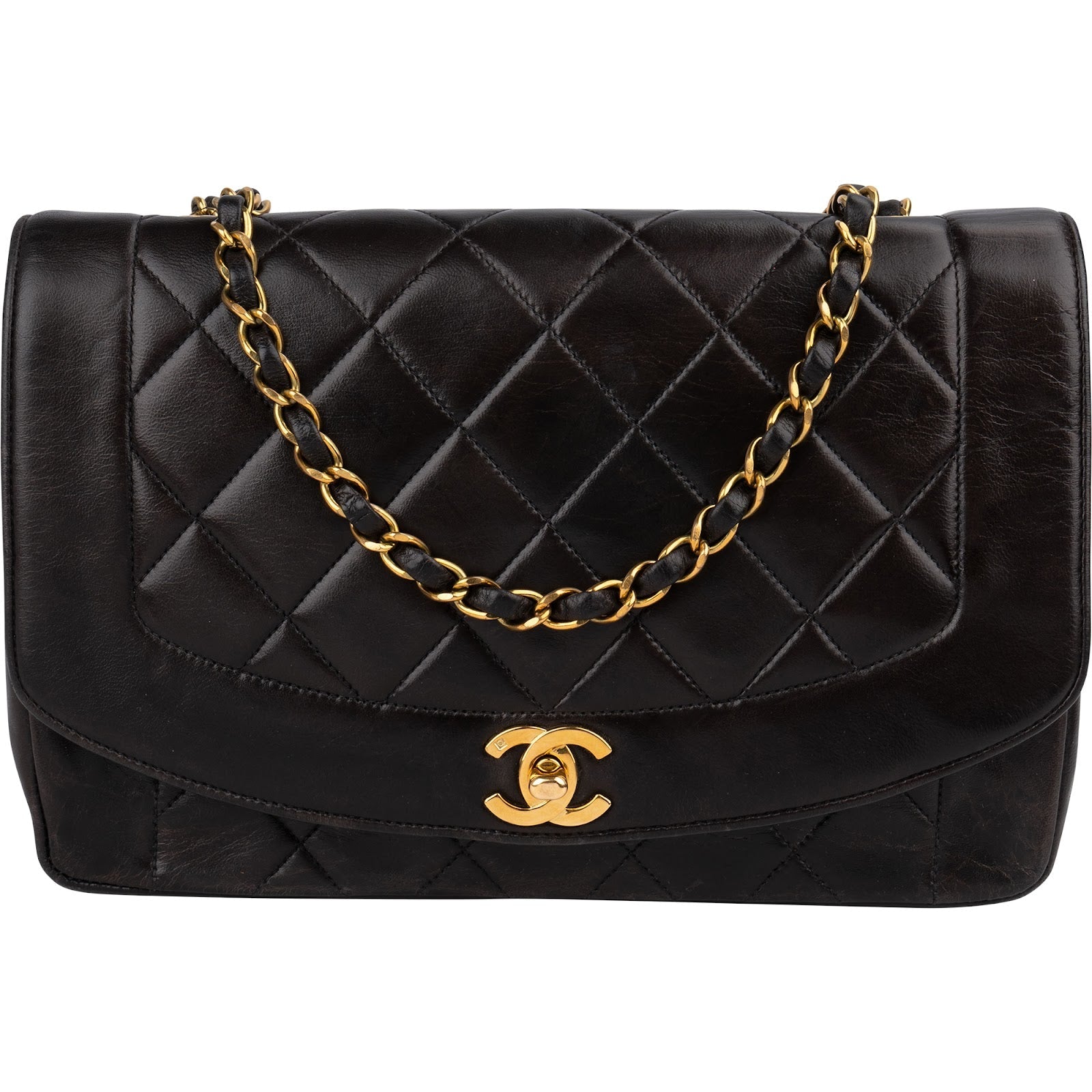 Chanel Quilted Lambskin 24K Gold Medium Diana Single Flap Crossbody Bag
