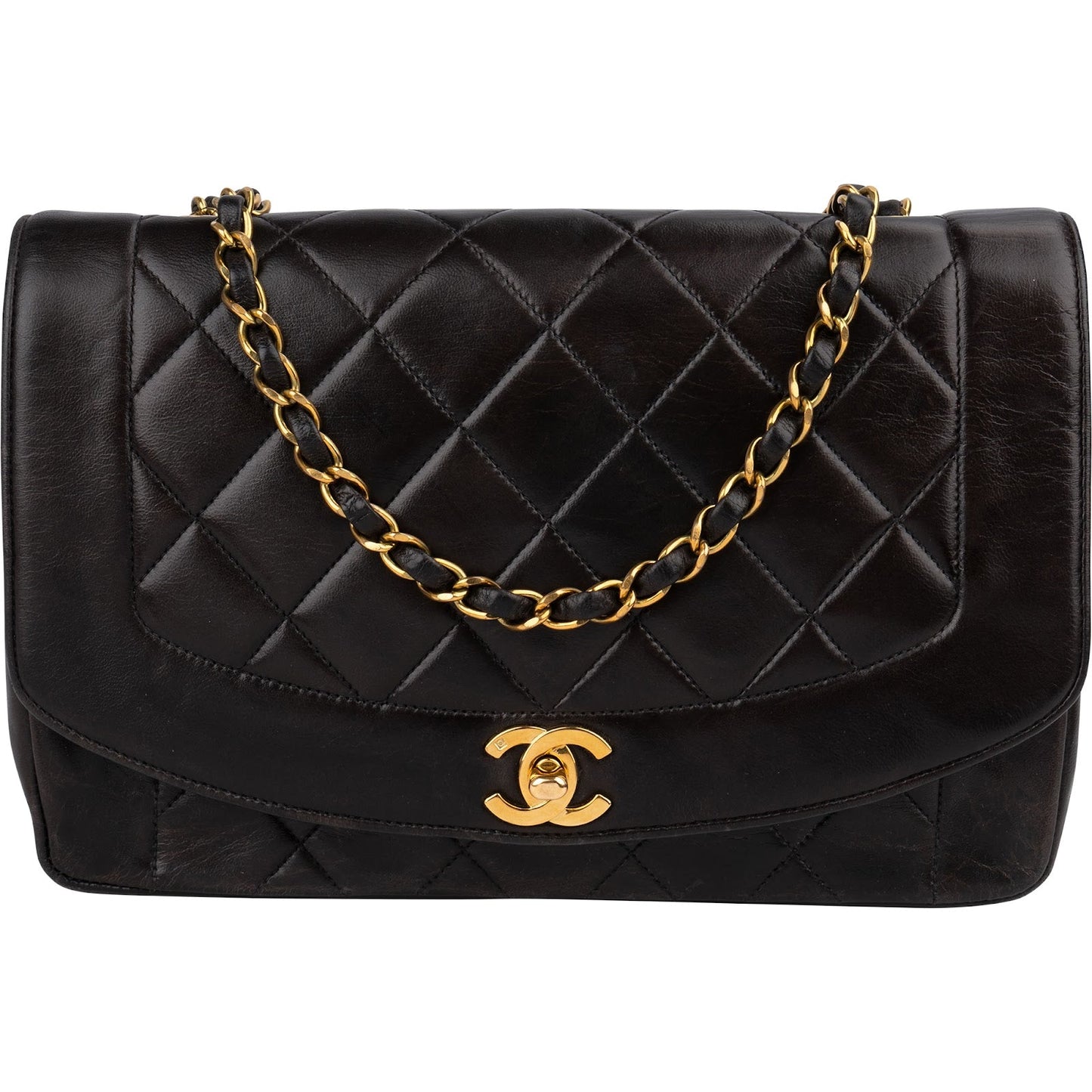 Chanel Quilted Lambskin 24K Gold Medium Diana Single Flap Crossbody Bag