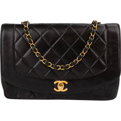 Chanel Quilted Lambskin 24K Gold Medium Diana Single Flap Crossbody Bag