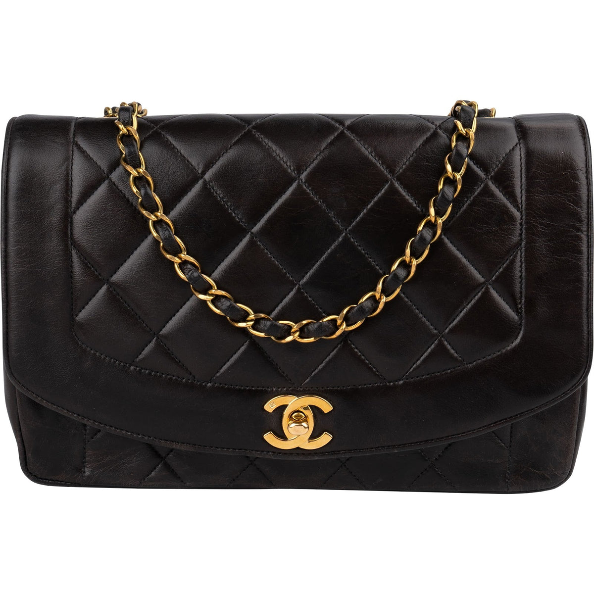 Chanel Quilted Lambskin 24K Gold Medium Diana Single Flap Crossbody Bag