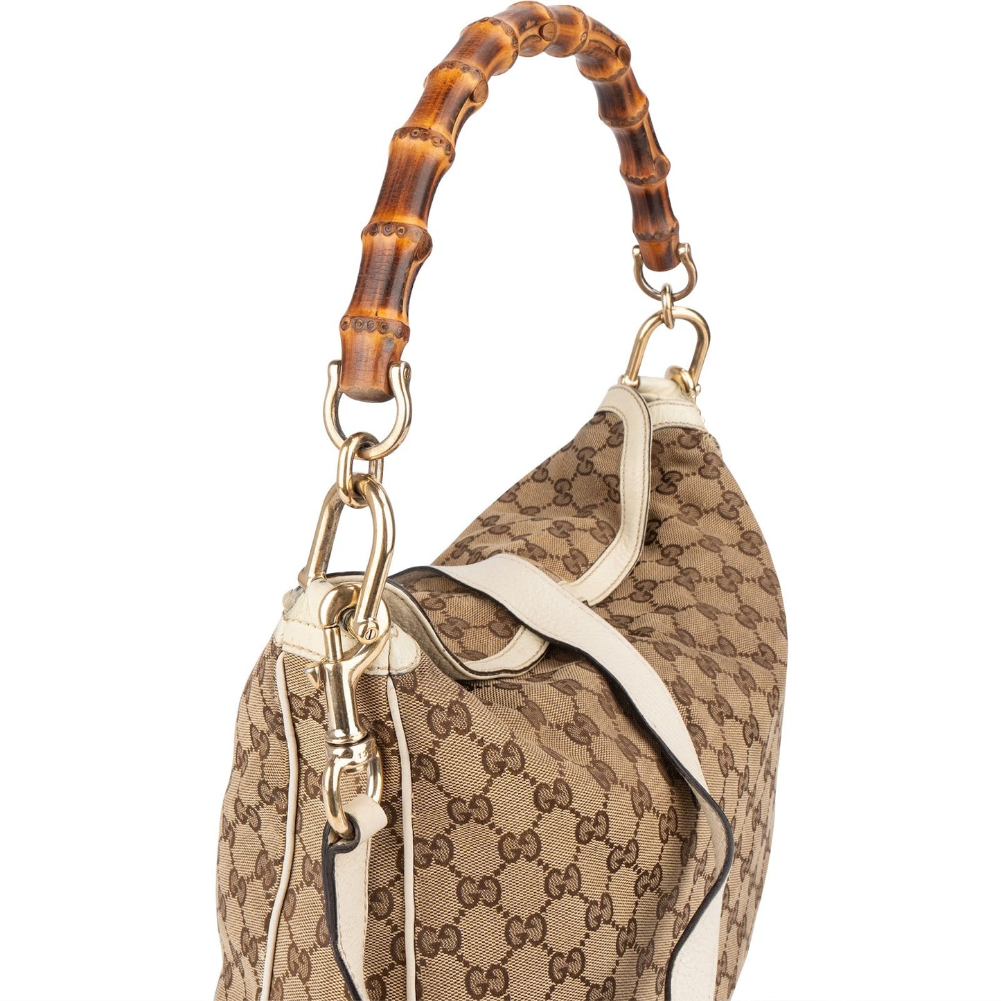 Gucci Monogram GG Canvas Bamboo Hobo Shoulder Bag