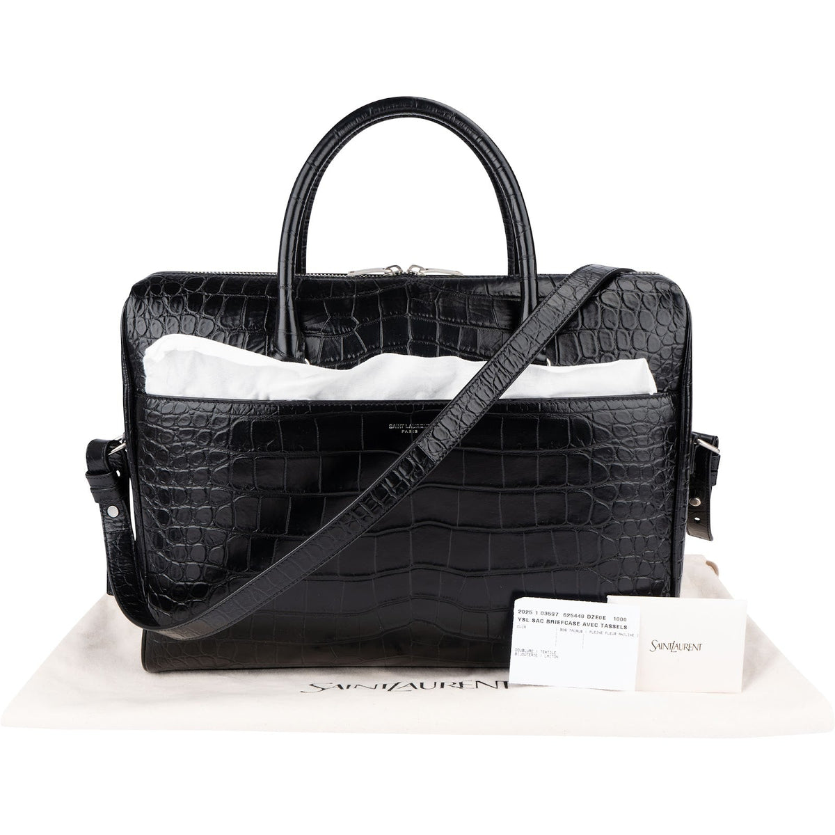 Yves Saint Laurent Croc-Embossed Leather Avec Briefcase Shoulder Handbag