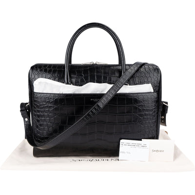 Yves Saint Laurent Croc-Embossed Leather Avec Briefcase Shoulder Handbag