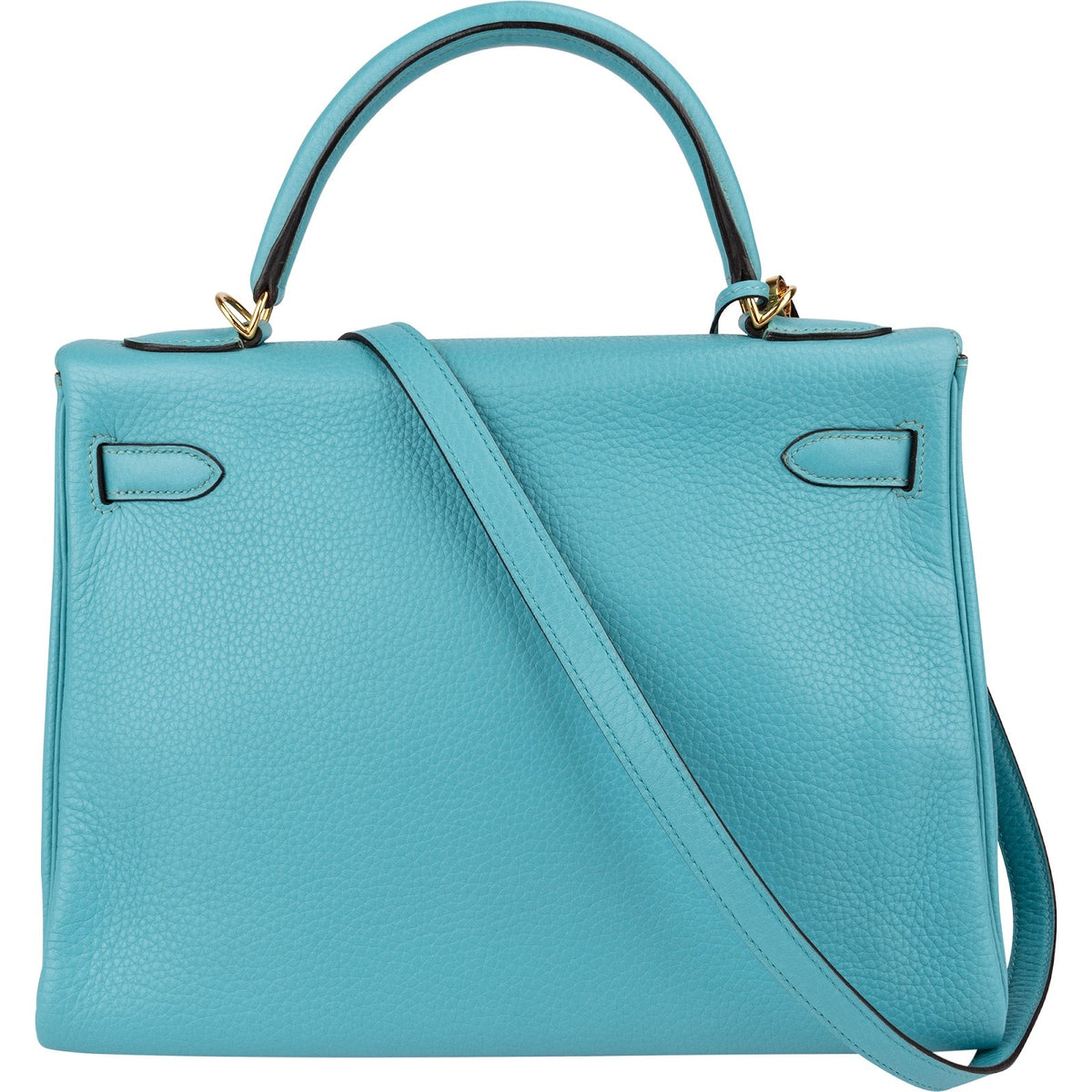 Hermès Taurillon Clemence Leather Gold Kelly 32 Handbag Blue Saint-Cyr