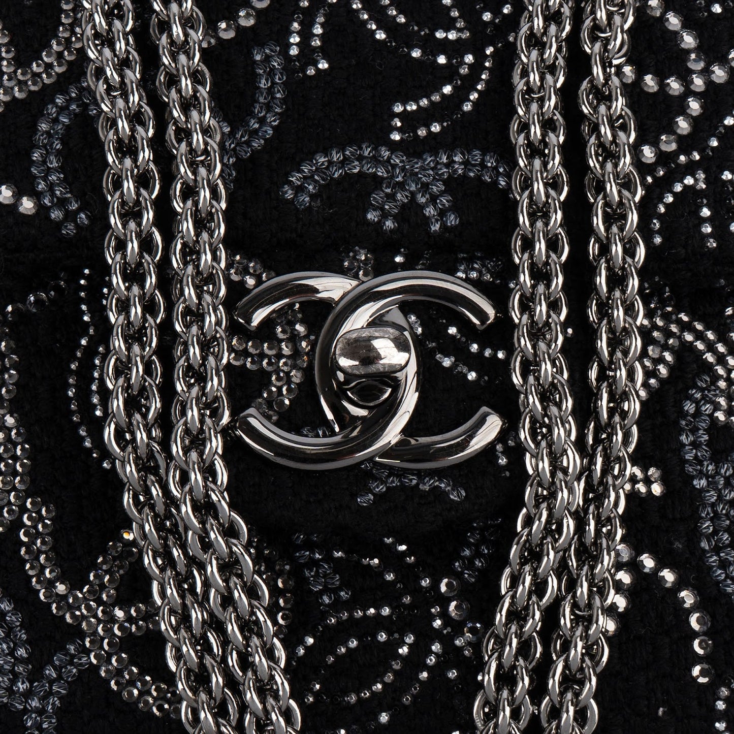 Chanel Sequin Embellished Woven CC Medium Double Flap Shoulder Bag